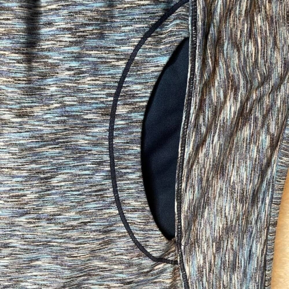 Women's Blue Heathered Cowl Neck Long Sleeve Athleisure Top Pockets - Picture 3 of 6